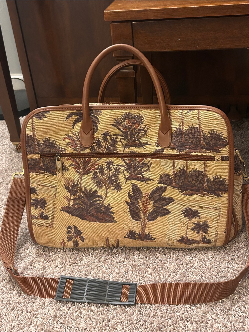 Bueno Tropical Palm Tree Tapestry Laptop Bag Travel Tote Tan Brown